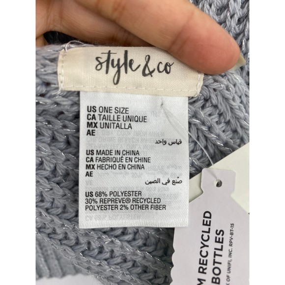 Style & Co NWT Solid Ribbed Muffler Extra Long Recycled Wrap Scarf Grey OS New - Picture 7 of 10